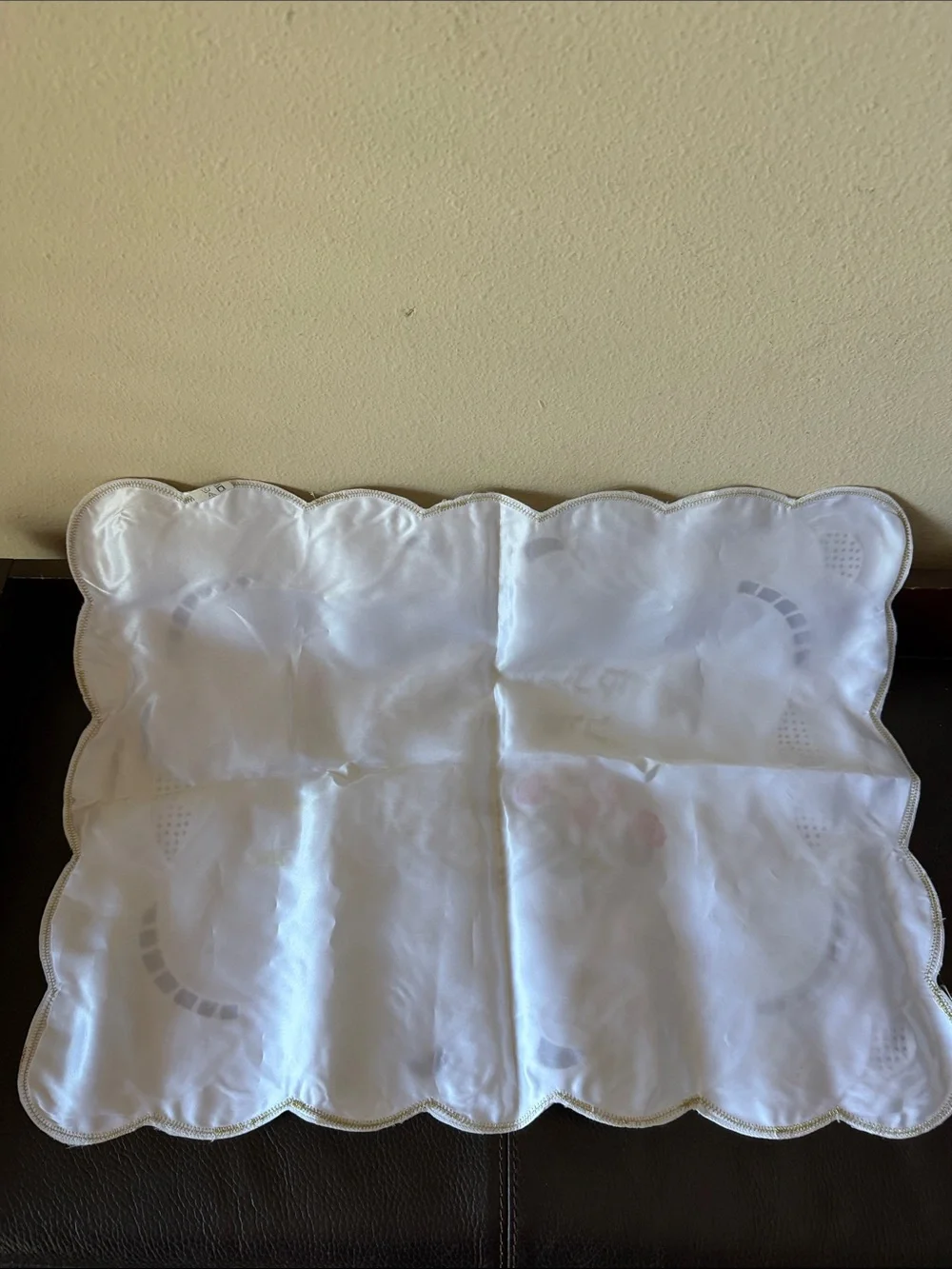 White Satin Challah Cover w/Gold & Silver Scalloped Edged Embroidery